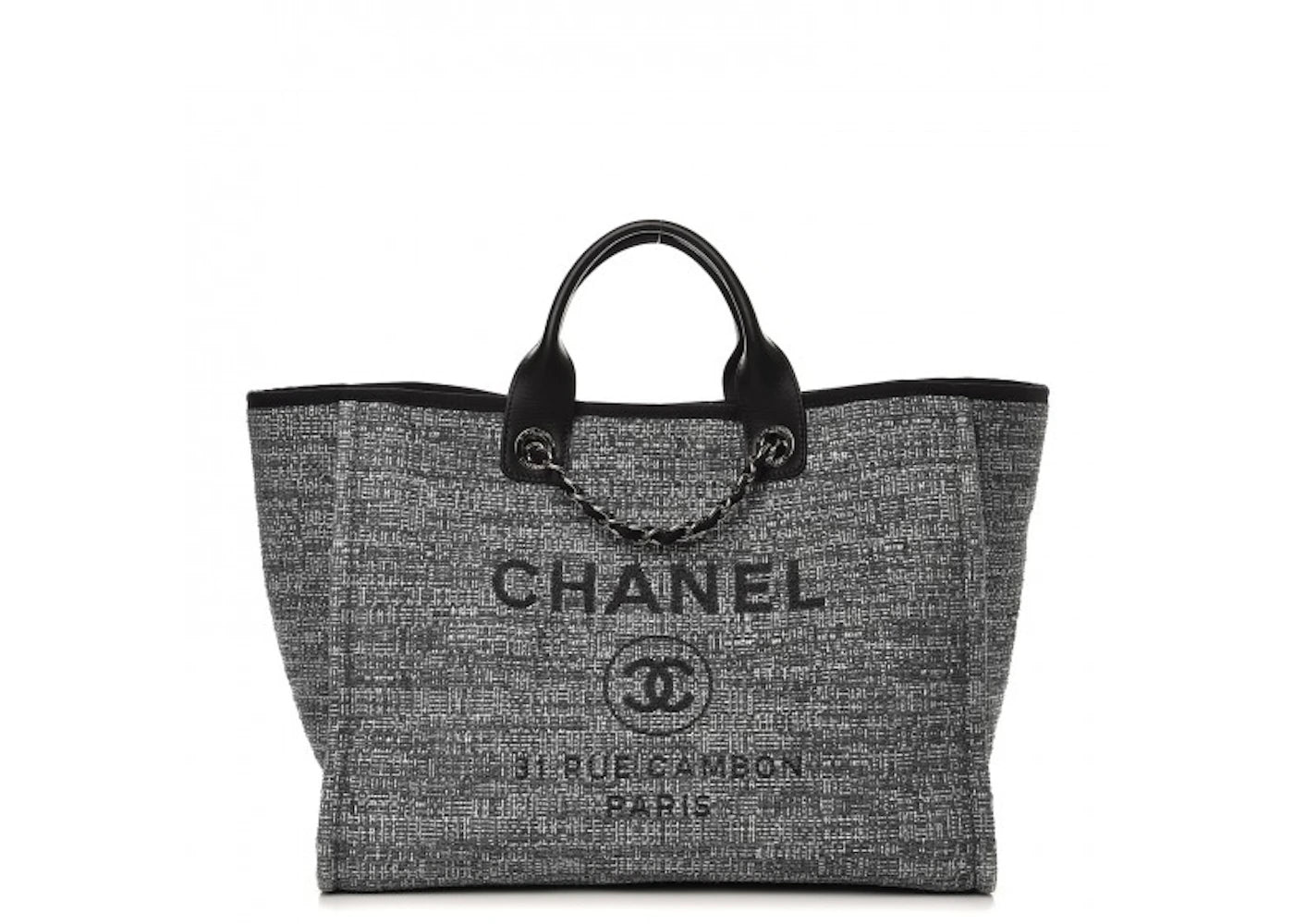 Chanel Deauville Tote Silver-tone Large Charcoal