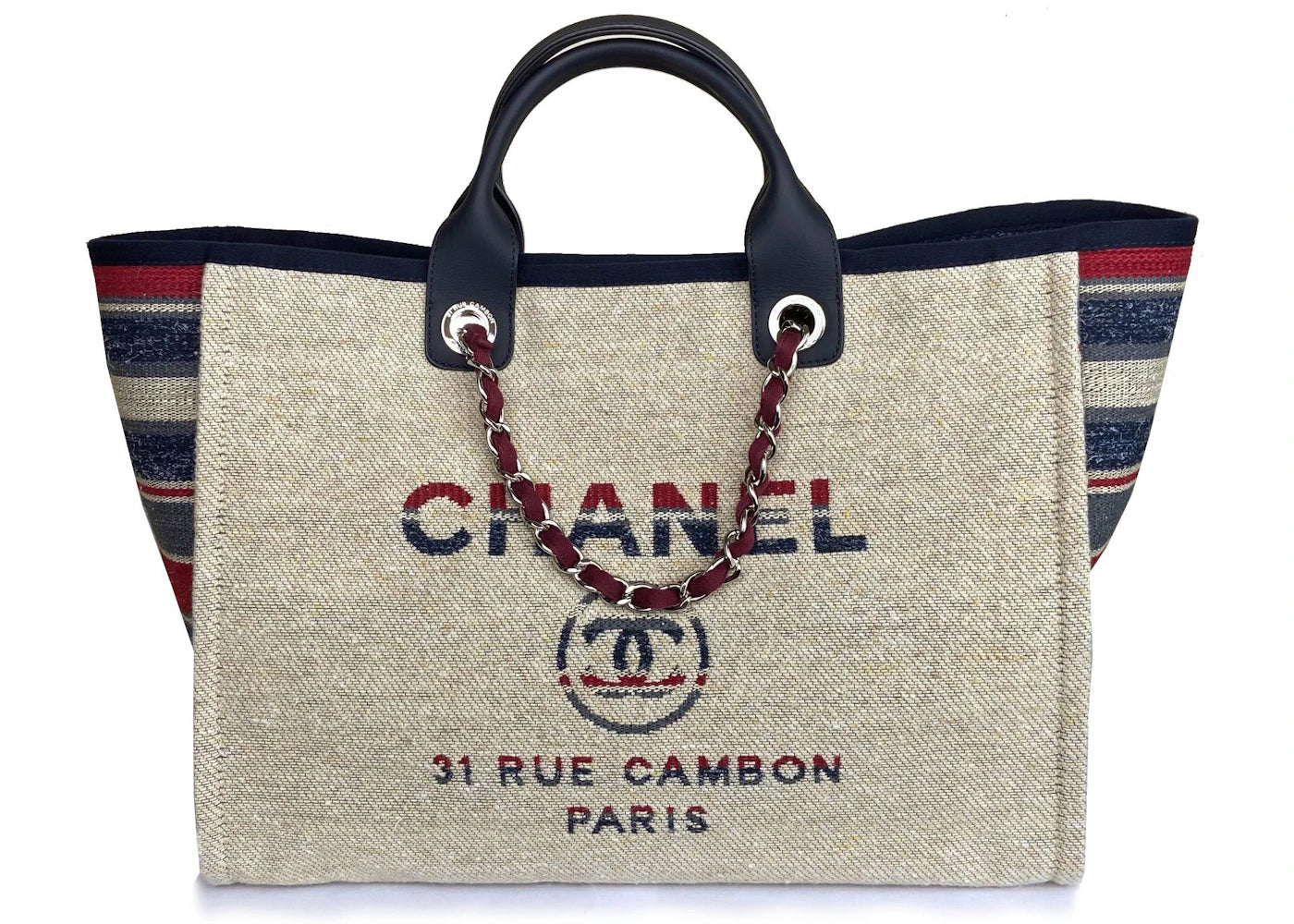 Chanel Deauville Tote Stripe Beige