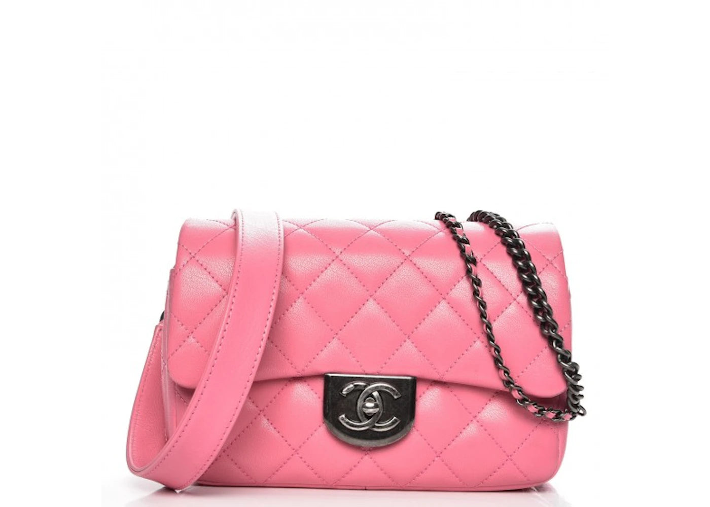 Chanel Carry Waist Chain Double Flap Quilted Diamond Shiny Small Pink