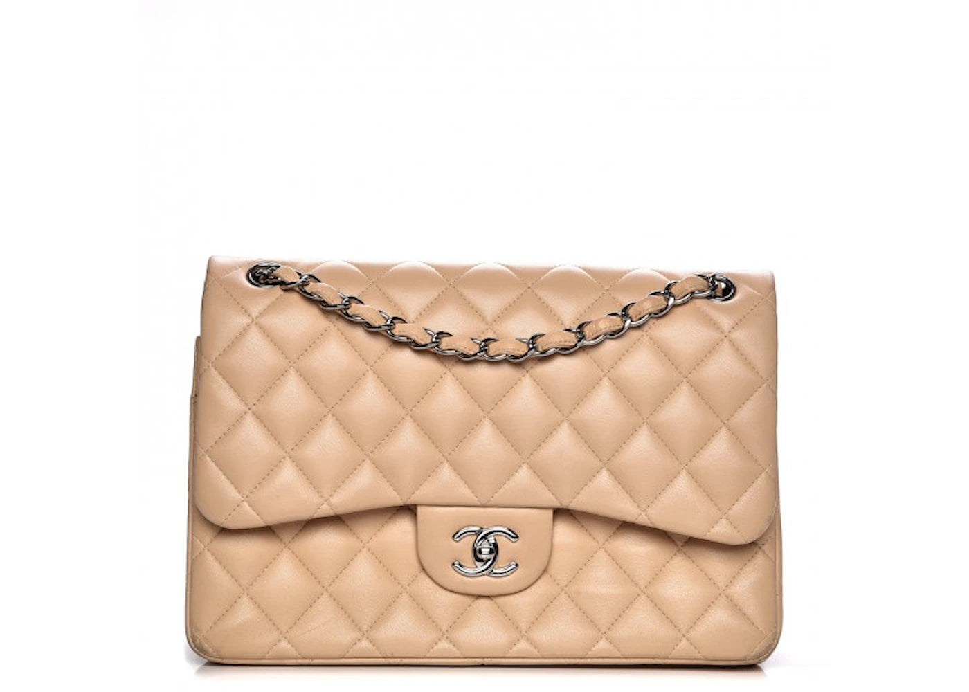 Chanel Double Flap Diamond Quilted Jumbo Beige