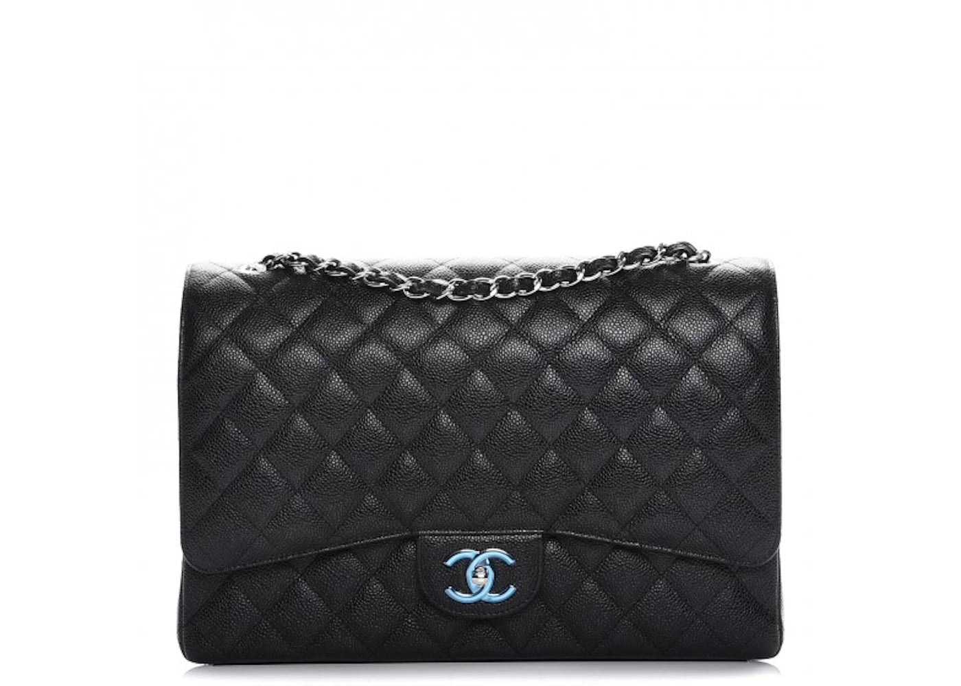 Chanel Double Flap Quilted Diamond Maxi Silver-tone Black