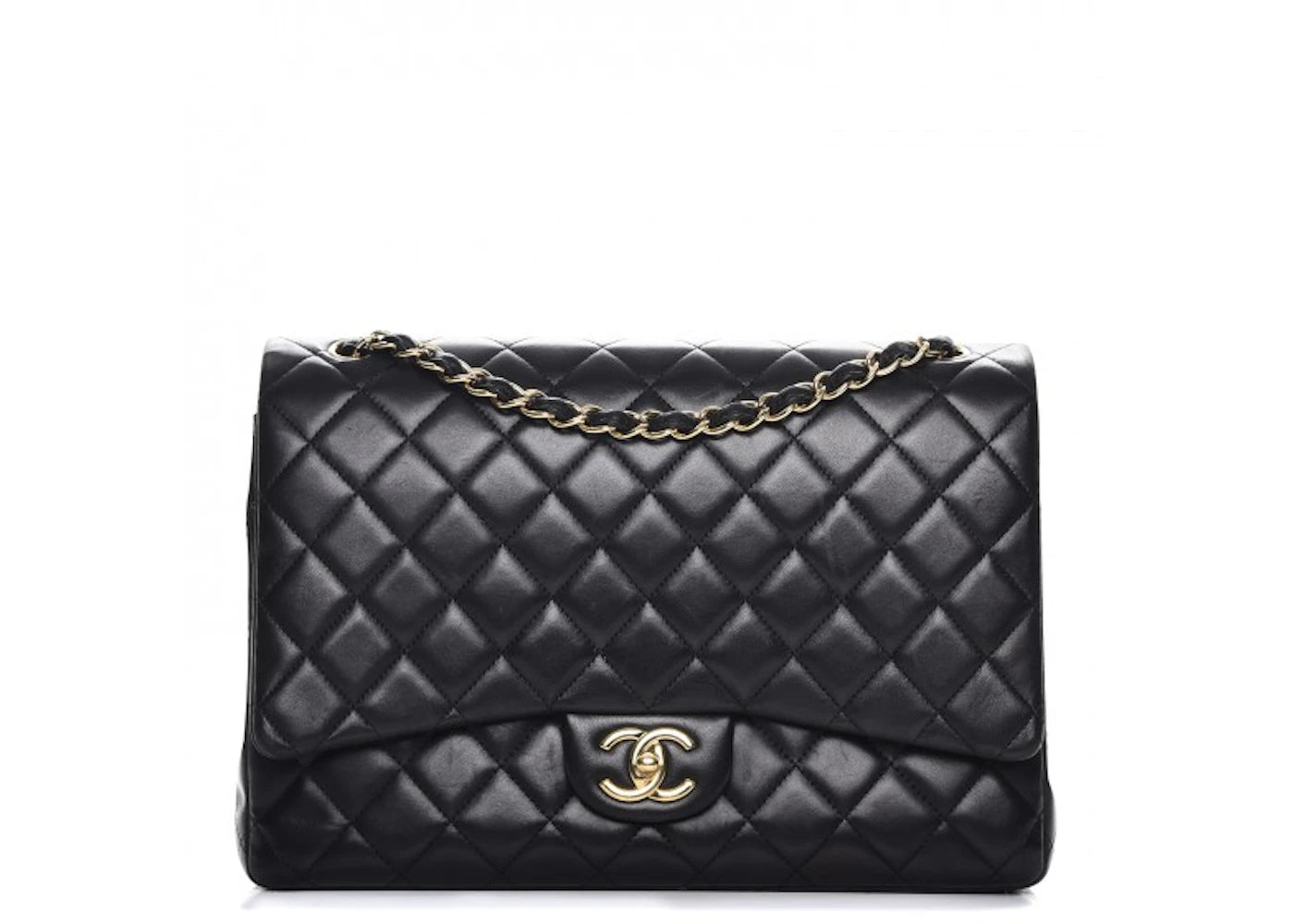 Chanel Double Flap Quilted Diamond Maxi Gold-tone Black