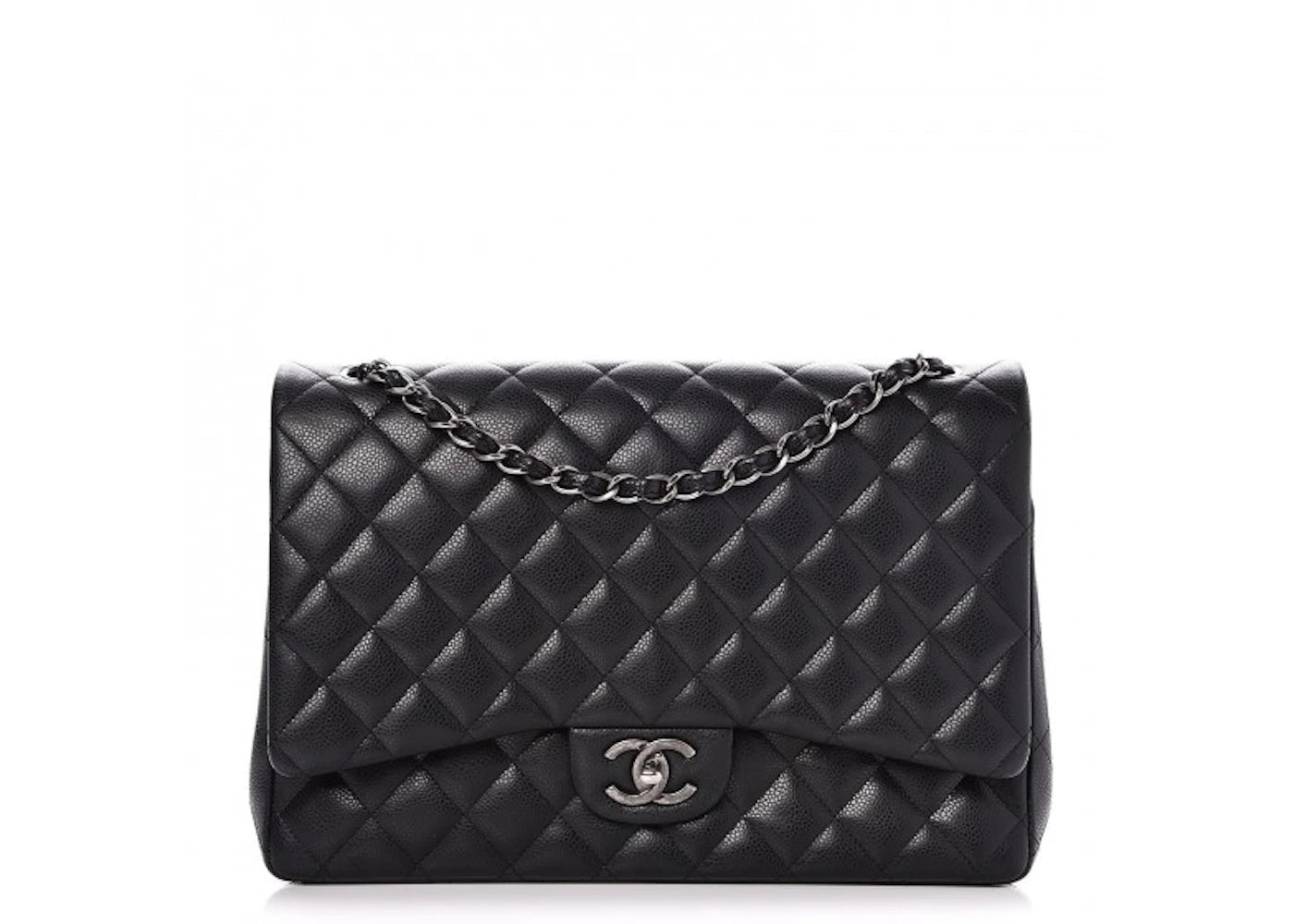 Chanel Double Flap Quilted Diamond Maxi Ruthenium-tone Black