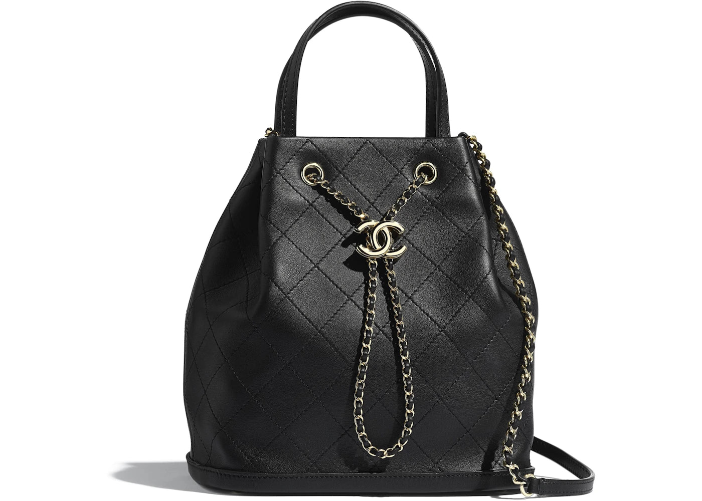 Chanel Drawstring Bag Calfskin Gold-tone Large Black