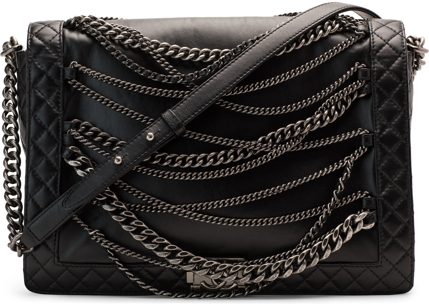 Chanel Enchained Boy Flap Calfskin Ruthenium Large Black