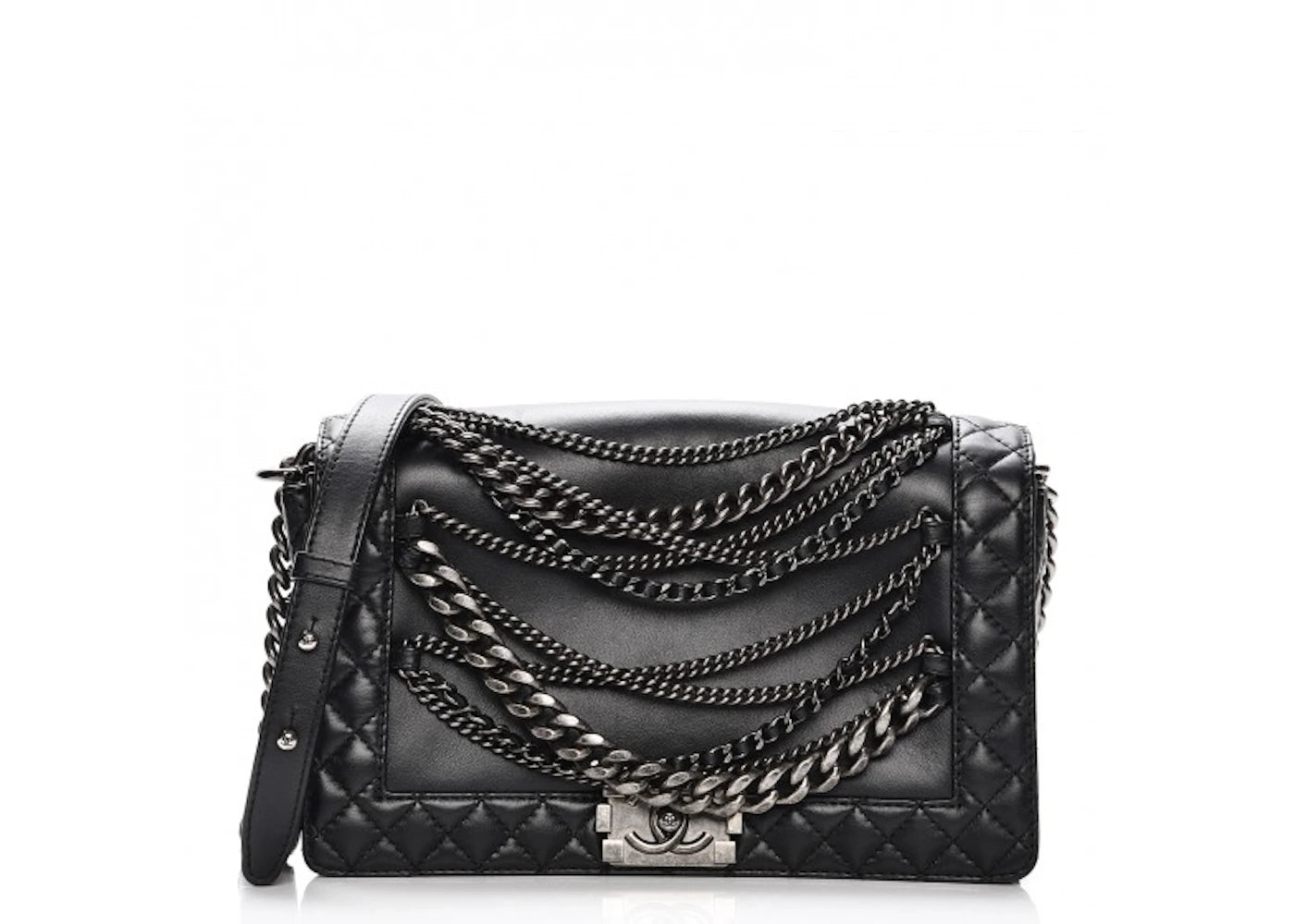 Chanel Enchained Boy Flap Calfskin Ruthenium Medium Black