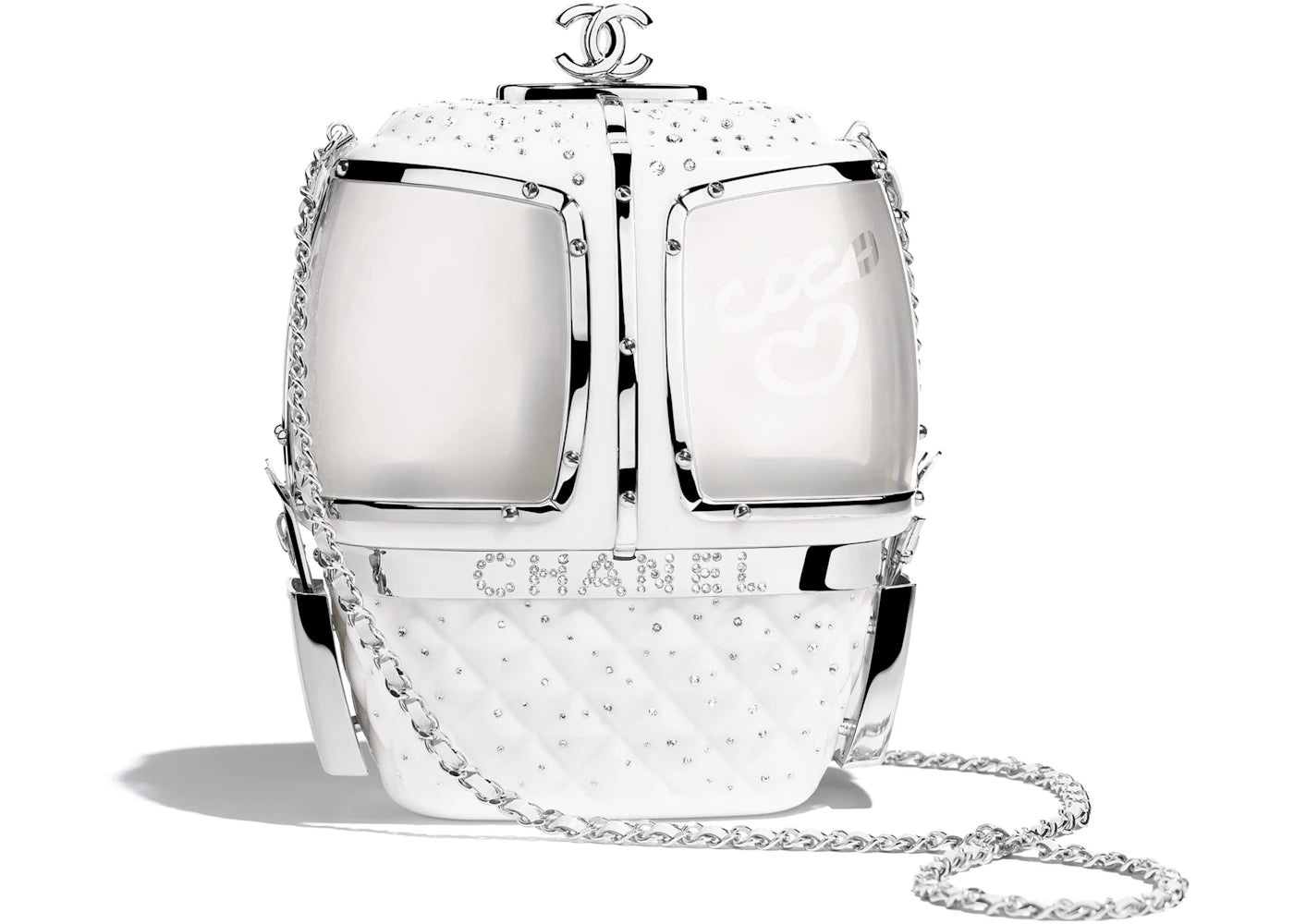 Chanel Evening Bag Silver-tone White