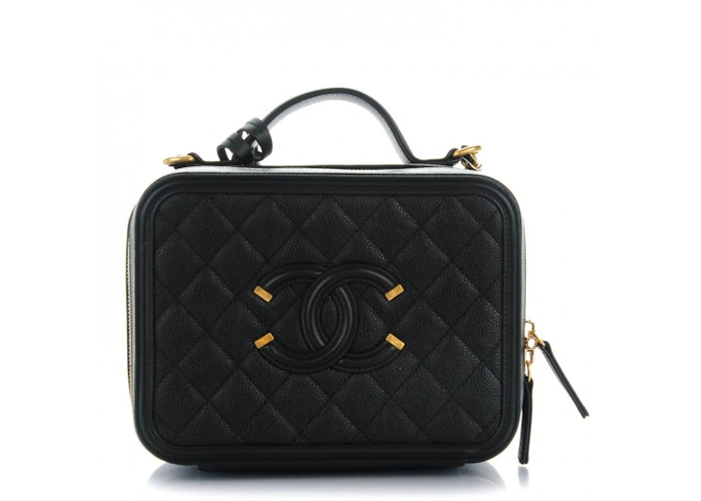 Chanel Filigree Vanity Case Quilted Caviar Gold-tone Medium Black