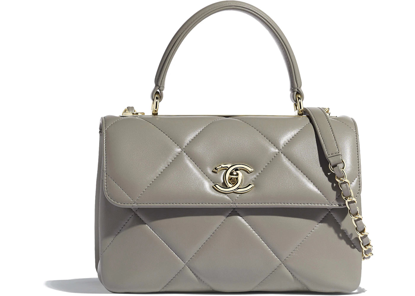 Chanel Flap Bag Lambskin (With Top Handle) Gold-tone Small Gray