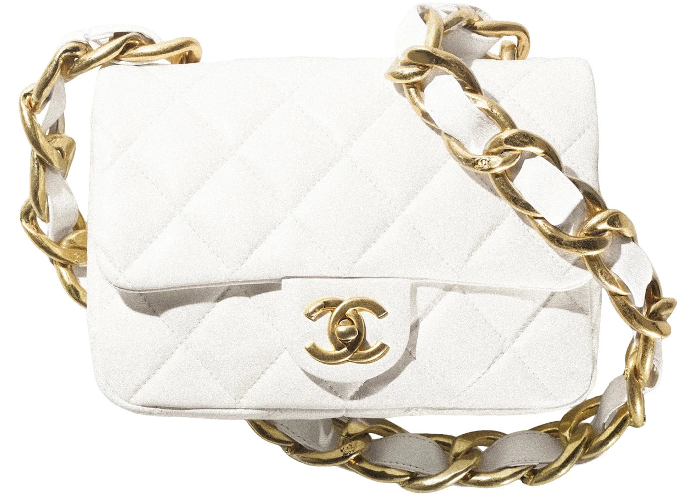 Chanel Flap Bag with Chunky Chain Strap Small 22S Lambskin White