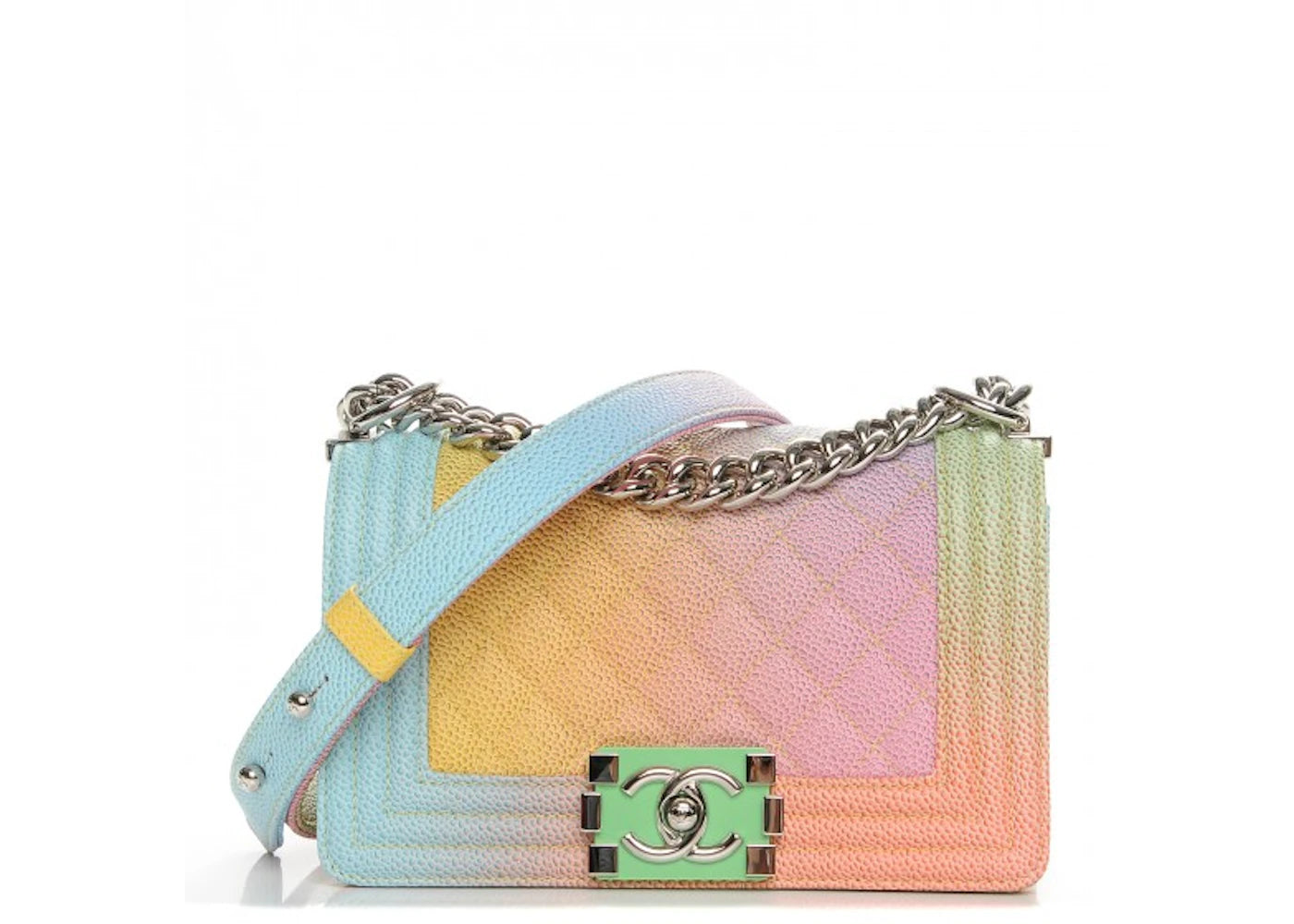Chanel Cuba Rainbow Flap Boy Quilted Diamond Small Pink/Yellow/Blue/Green