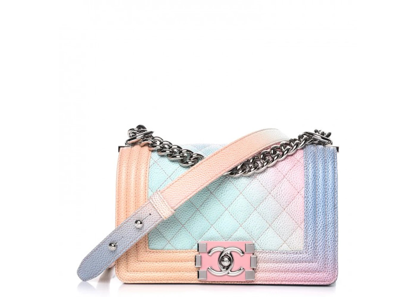 Chanel Boy Rainbow  Quilted Caviar Small Pink/Multicolor