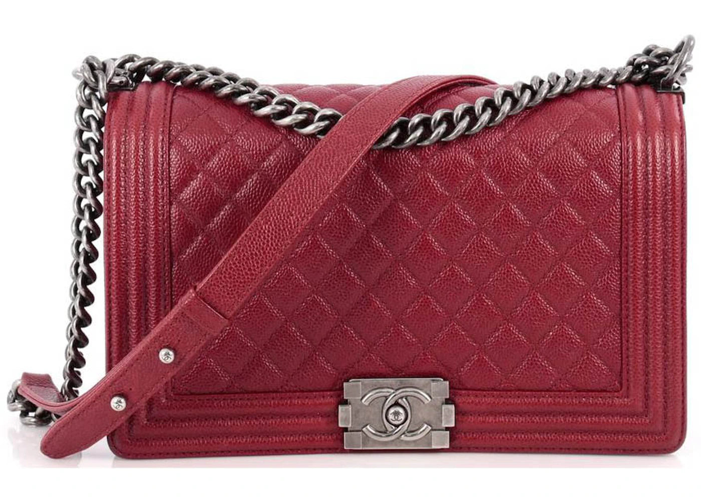 Chanel Boy Flap Quilted Diamond New Medium Red