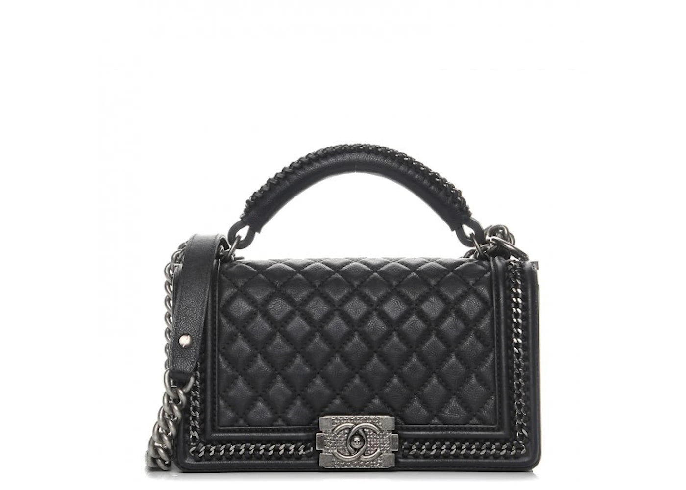 Chanel Boy Top Handle Quilted Chain Medium Black