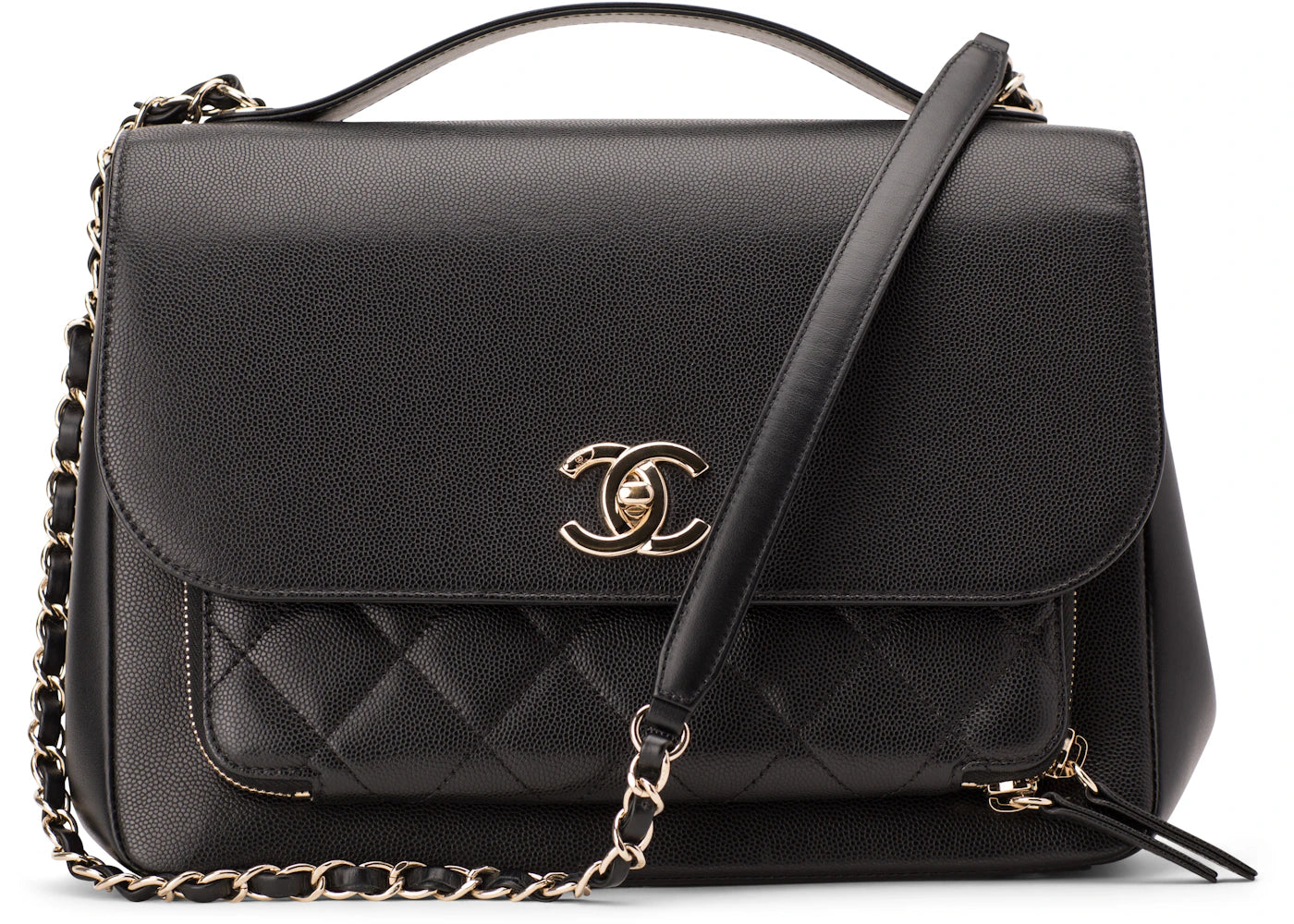 Chanel Business Affinity Quilted Caviar Gold-tone Large Black