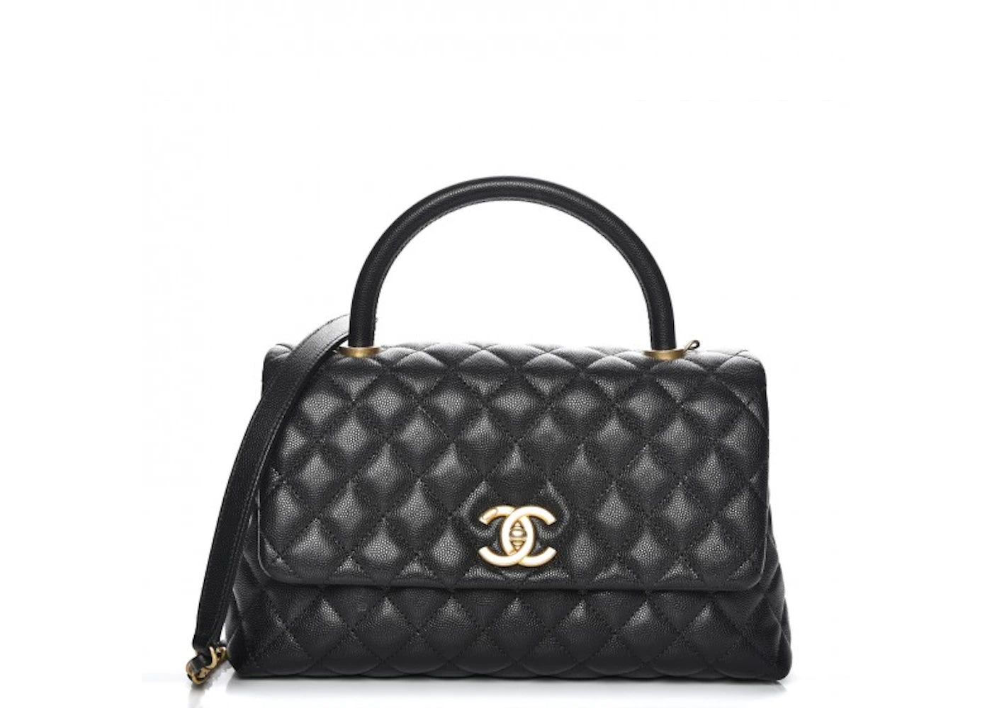 Chanel Coco Handle Flap Quilted Caviar Aged Gold-tone Small Black