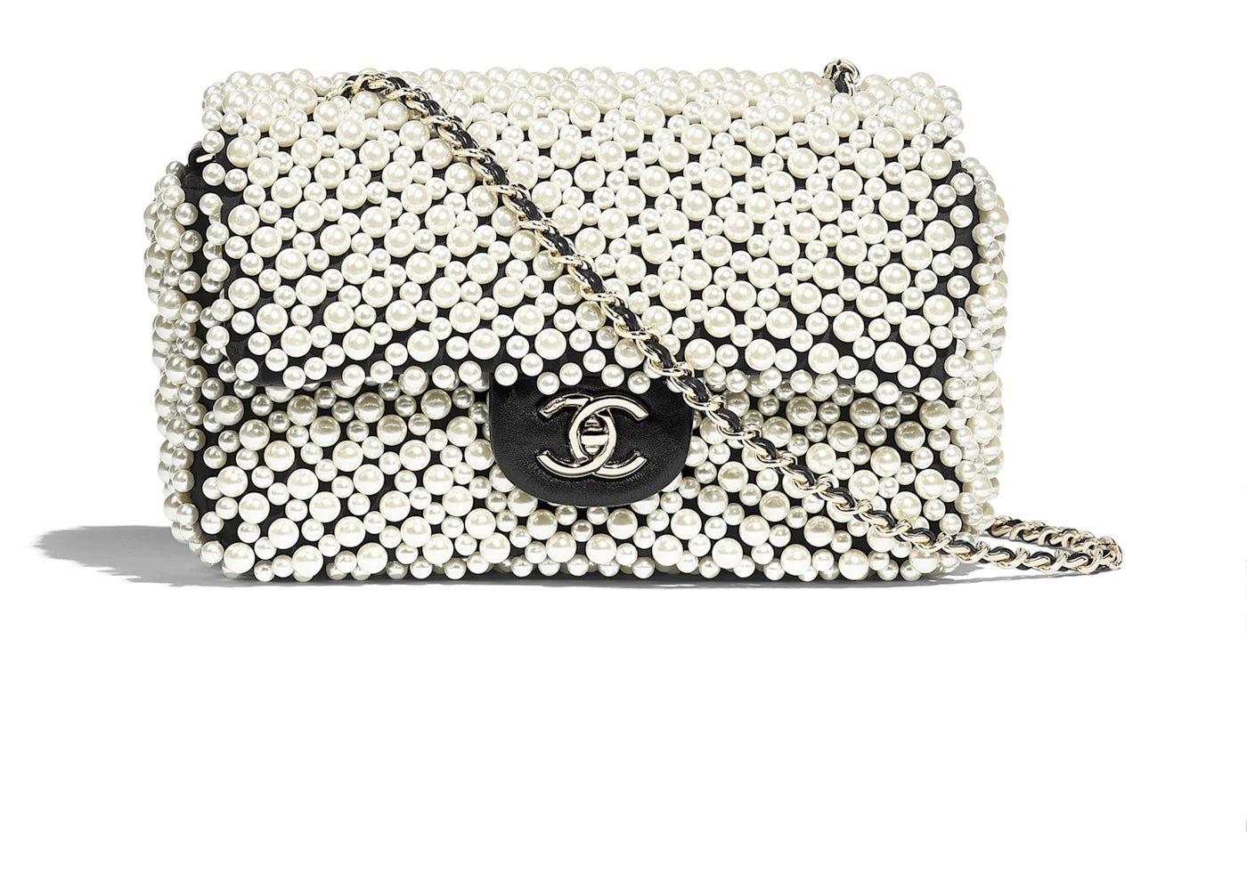 Chanel Pearl Mini Flap Bag Satin White Black