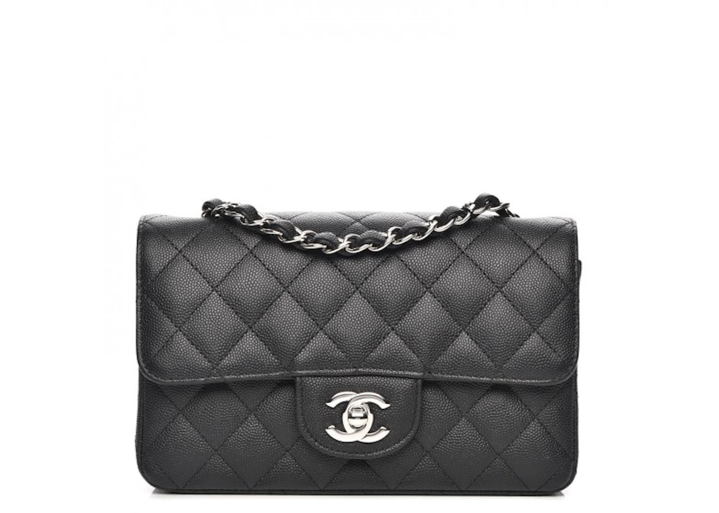Chanel Rectangular Flap Quilted Caviar Silver-tone Mini Black