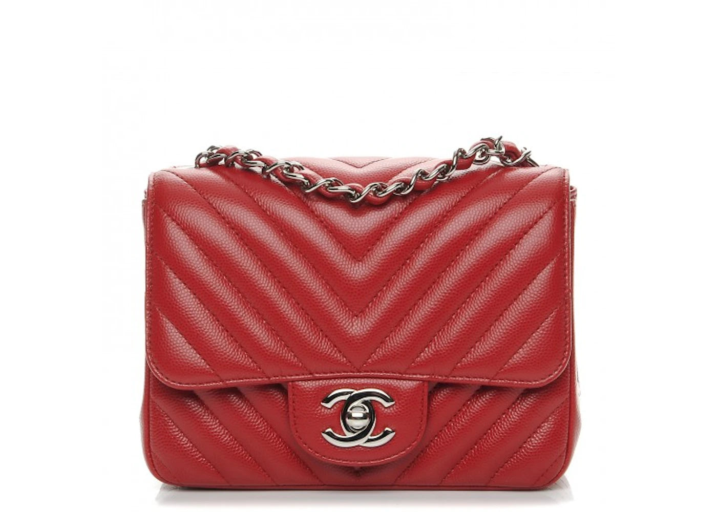 Chanel Square Flap Chevron Quilted Mini Dark Red