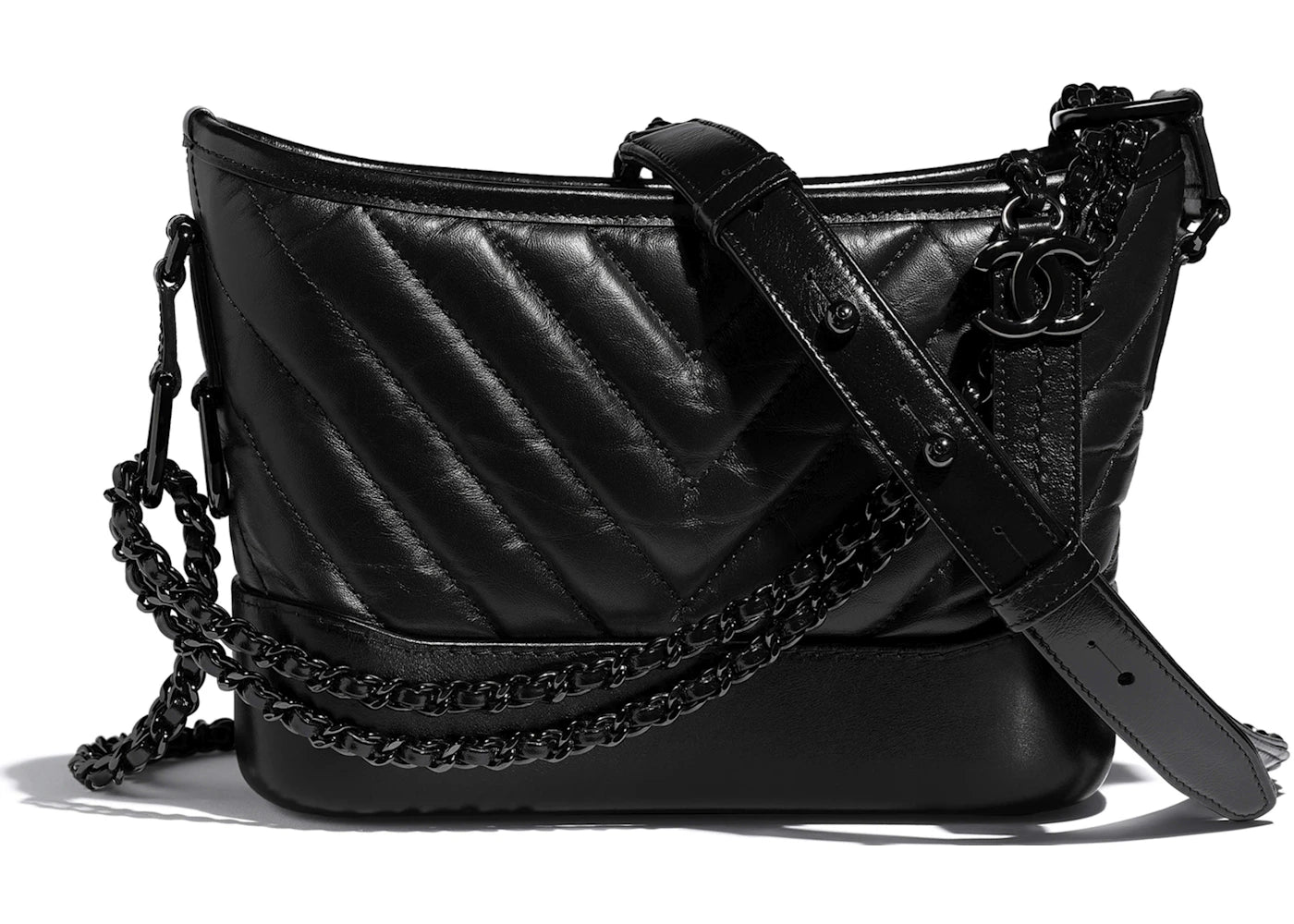 Chanel Gabrielle Hobo Bag Aged/Smooth Calfskin Black Metal Small Black