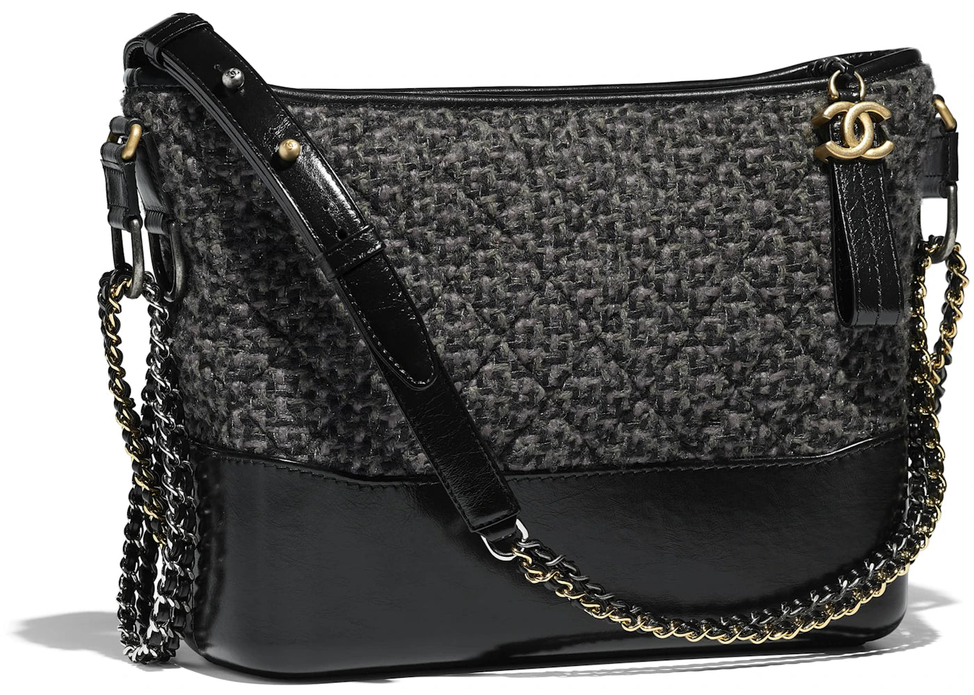 Chanel Gabrielle Hobo Bag Tweed Gold-tone Black Multicolor