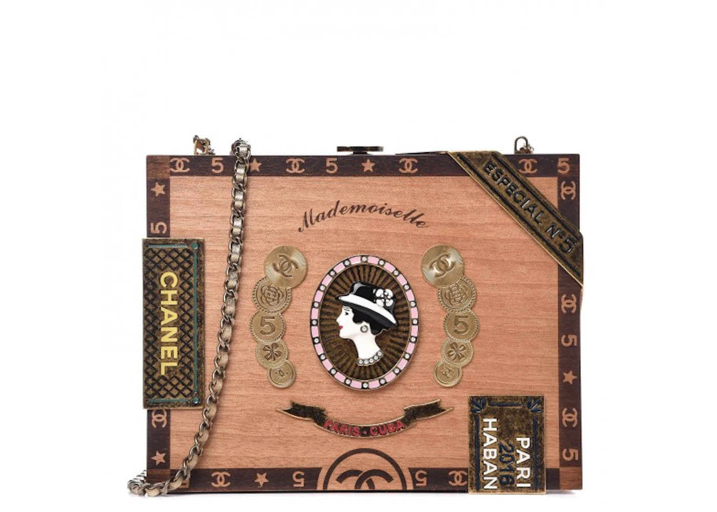 Chanel Havana By Night Cigar Box Minaudiere Wood Aged Gold-tone Brown Multicolor