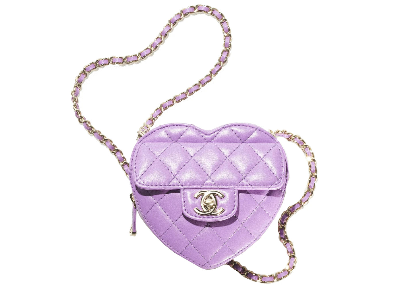 Chanel Heart Clutch With Chain 22S Purple Lambskin