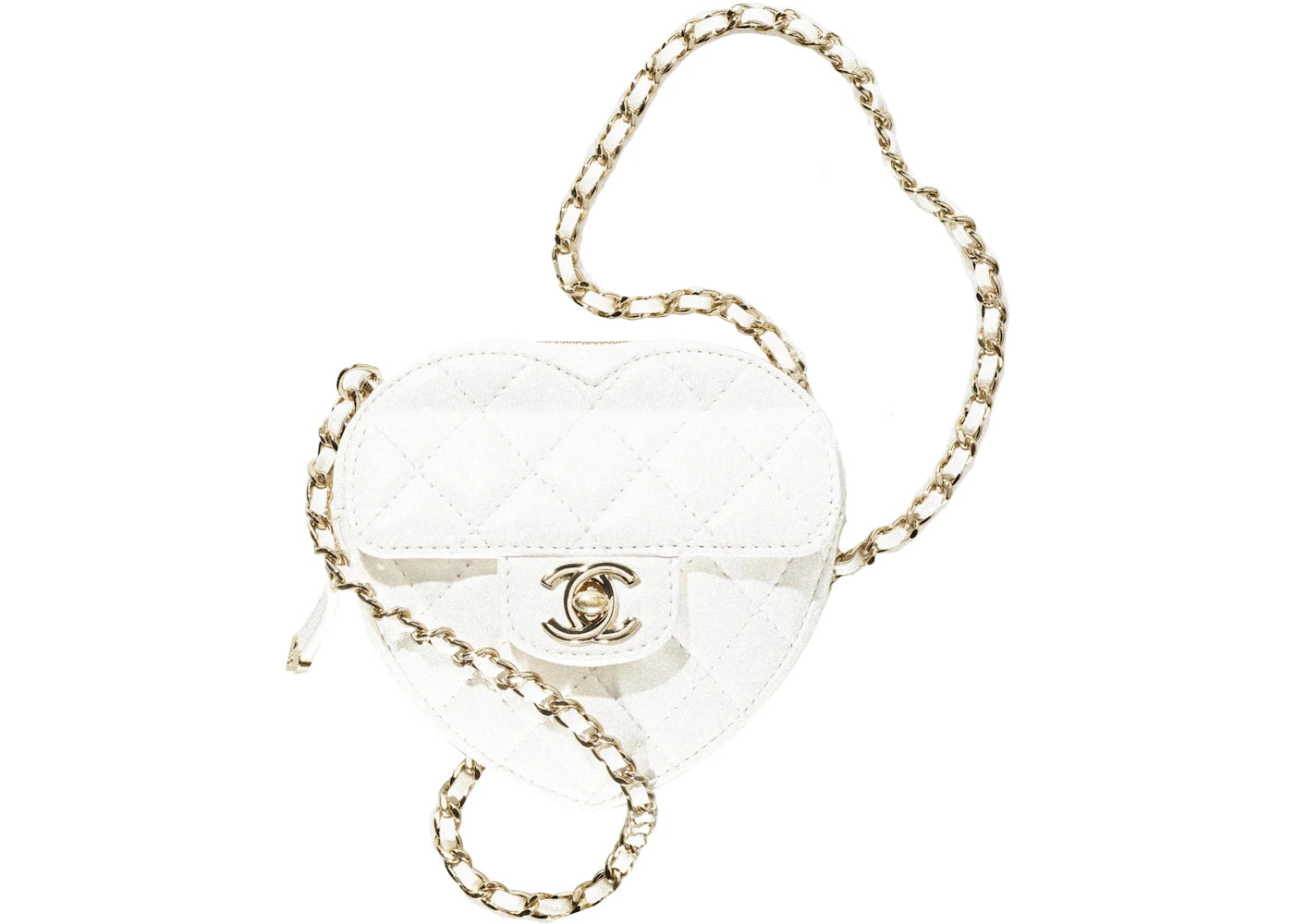 Chanel Heart Clutch With Chain 22S White Lambskin