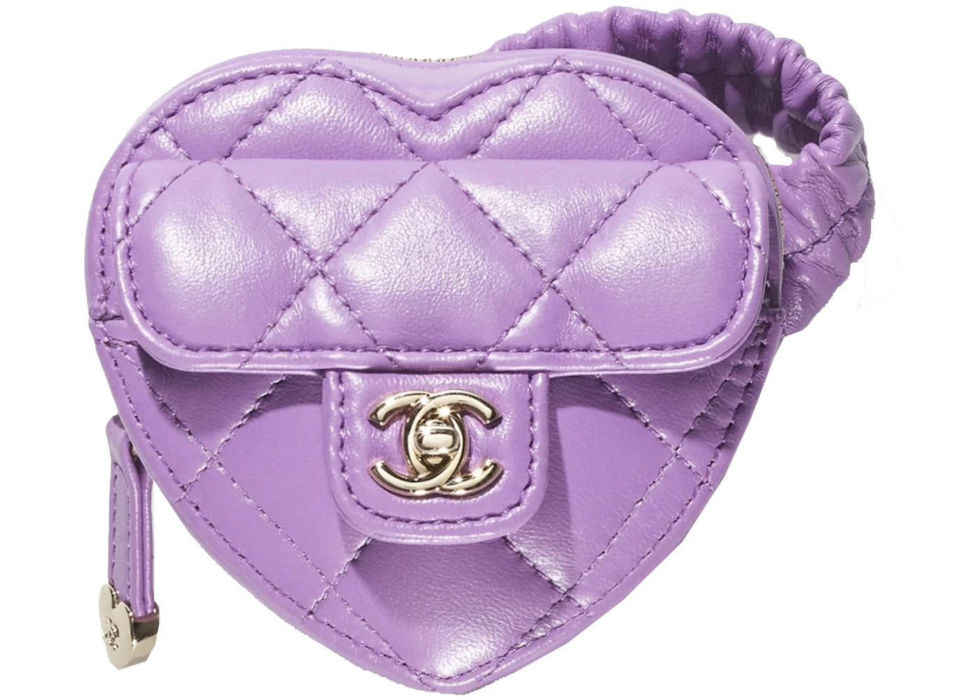 Chanel Heart Zipped Arm Coin Purse 22S Purple Lambskin