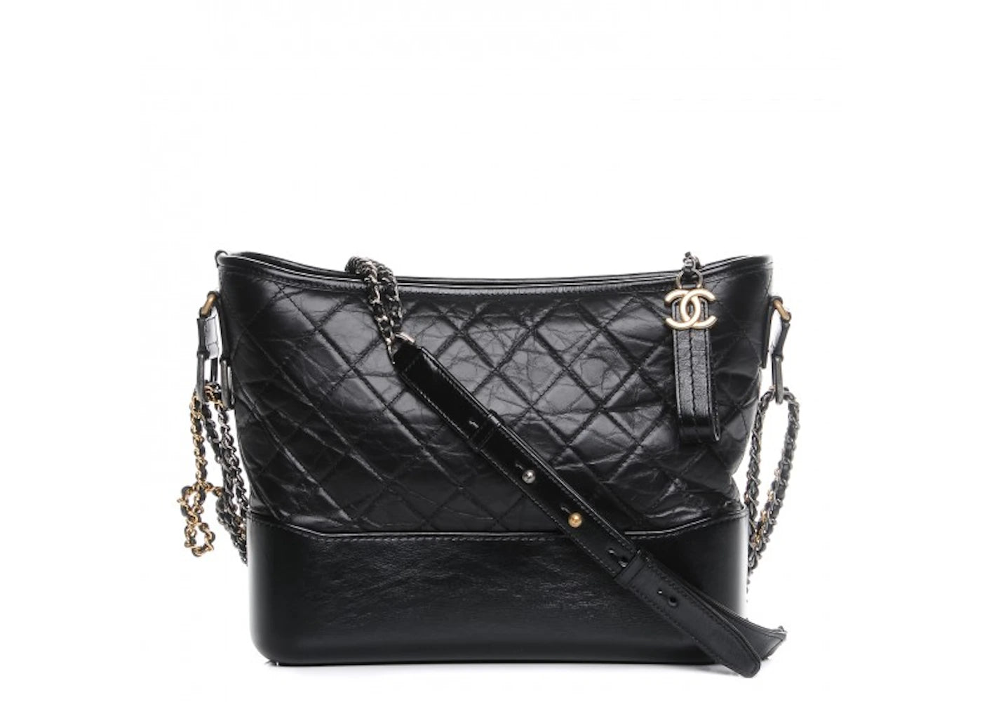 Chanel Gabrielle Hobo Bag Quilted Aged Calfskin Gold/Silver-tone Medium Black