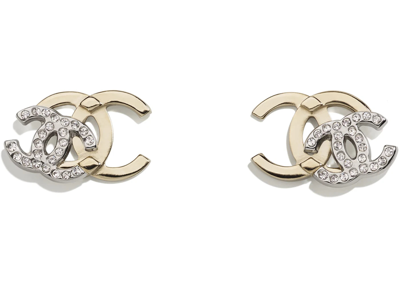 Chanel Interlocking Earrings Gold/Silver/Crystal