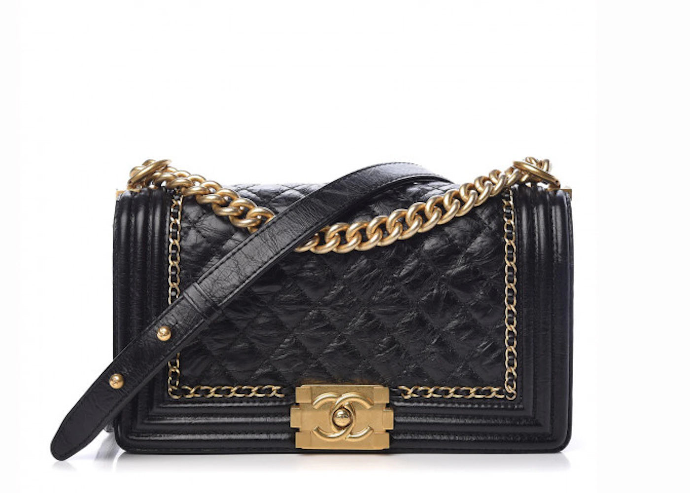 Chanel Jacket Boy Quilted Aged Calfskin Gold-tone Medium Black