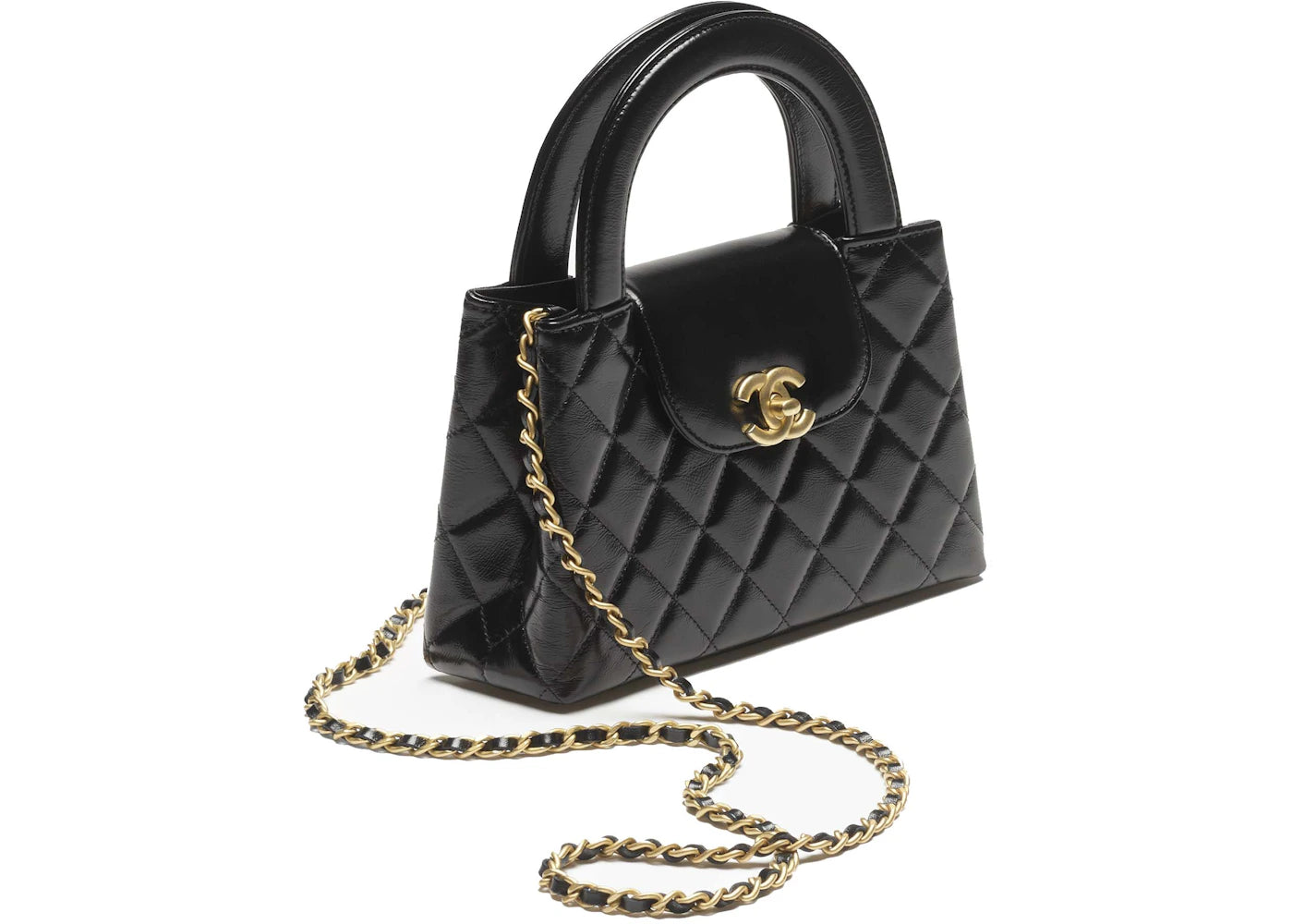Chanel Kelly Mini Shopping Bag Mini 23K Shiny Aged Calfskin Black