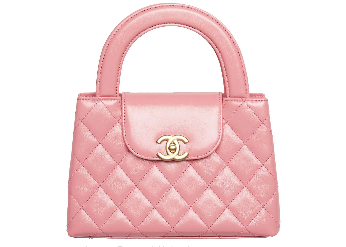 Chanel Kelly Mini Shopping Bag Mini 23K Shiny Aged Calfskin Coral Pink