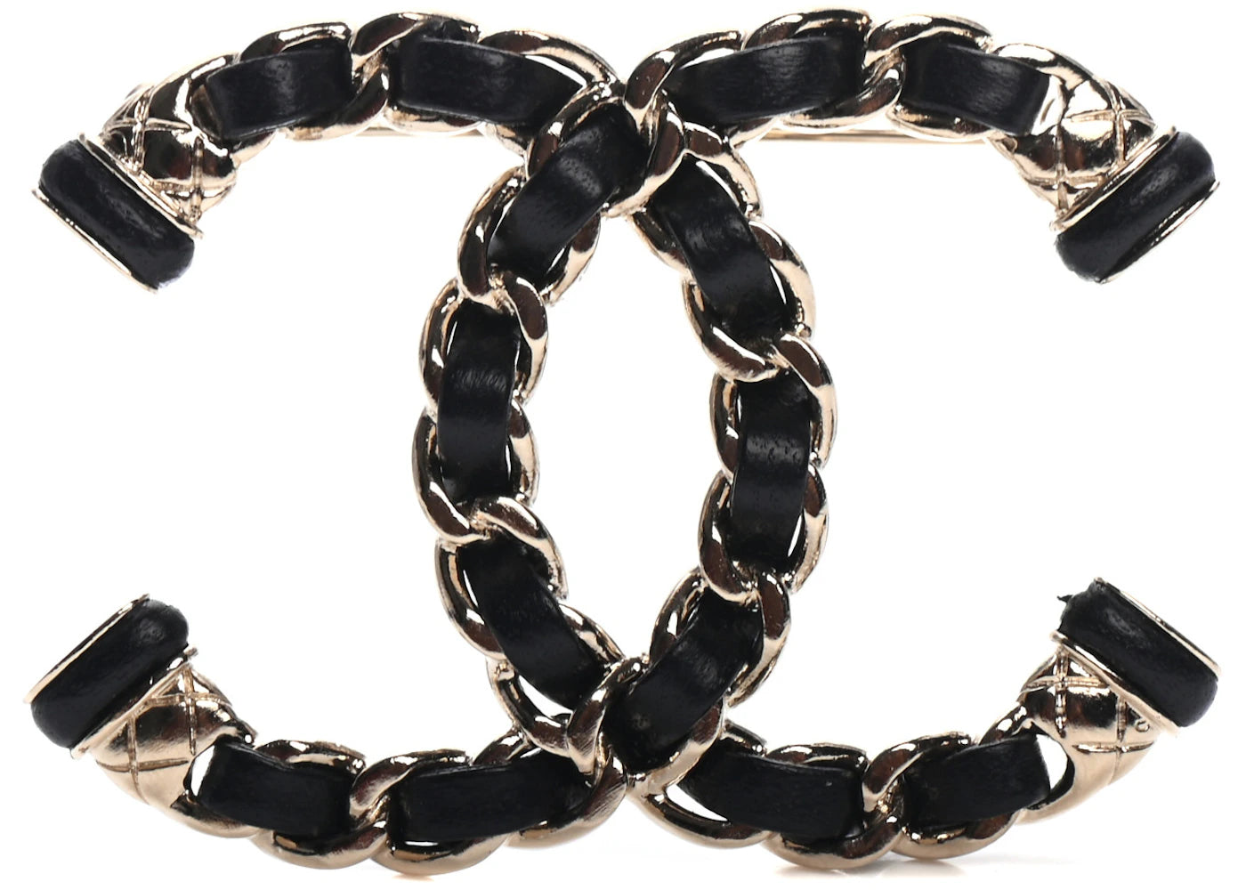Chanel Lambskin Chain CC Brooch Black Gold