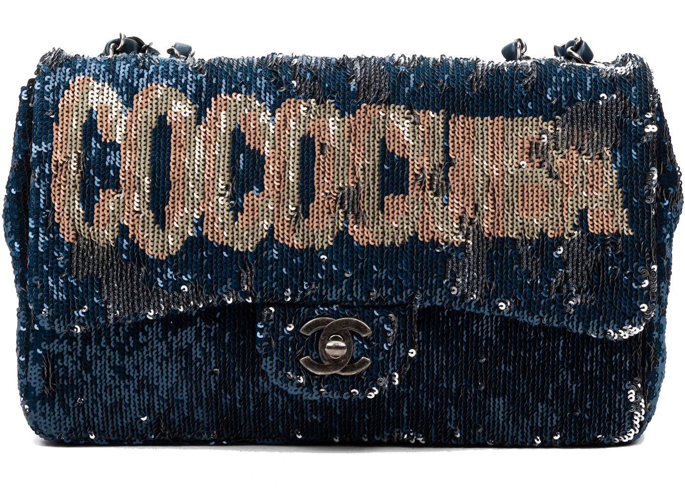 Chanel Limited Edition Coco Cuba Timeless CC Double Flap Sequins Navy Blue