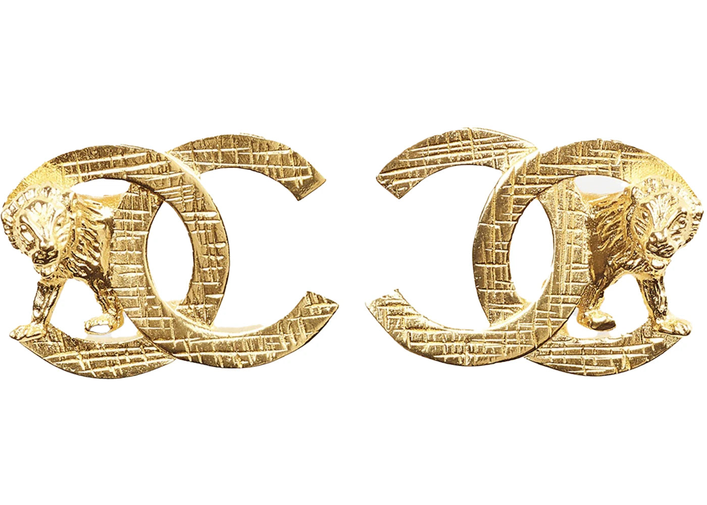 Chanel Lion Metal Earrings Gold