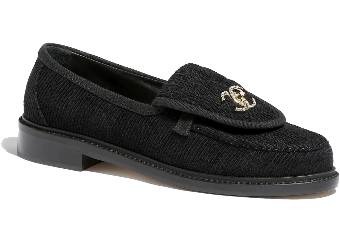 Chanel Loafers Black Corduroy