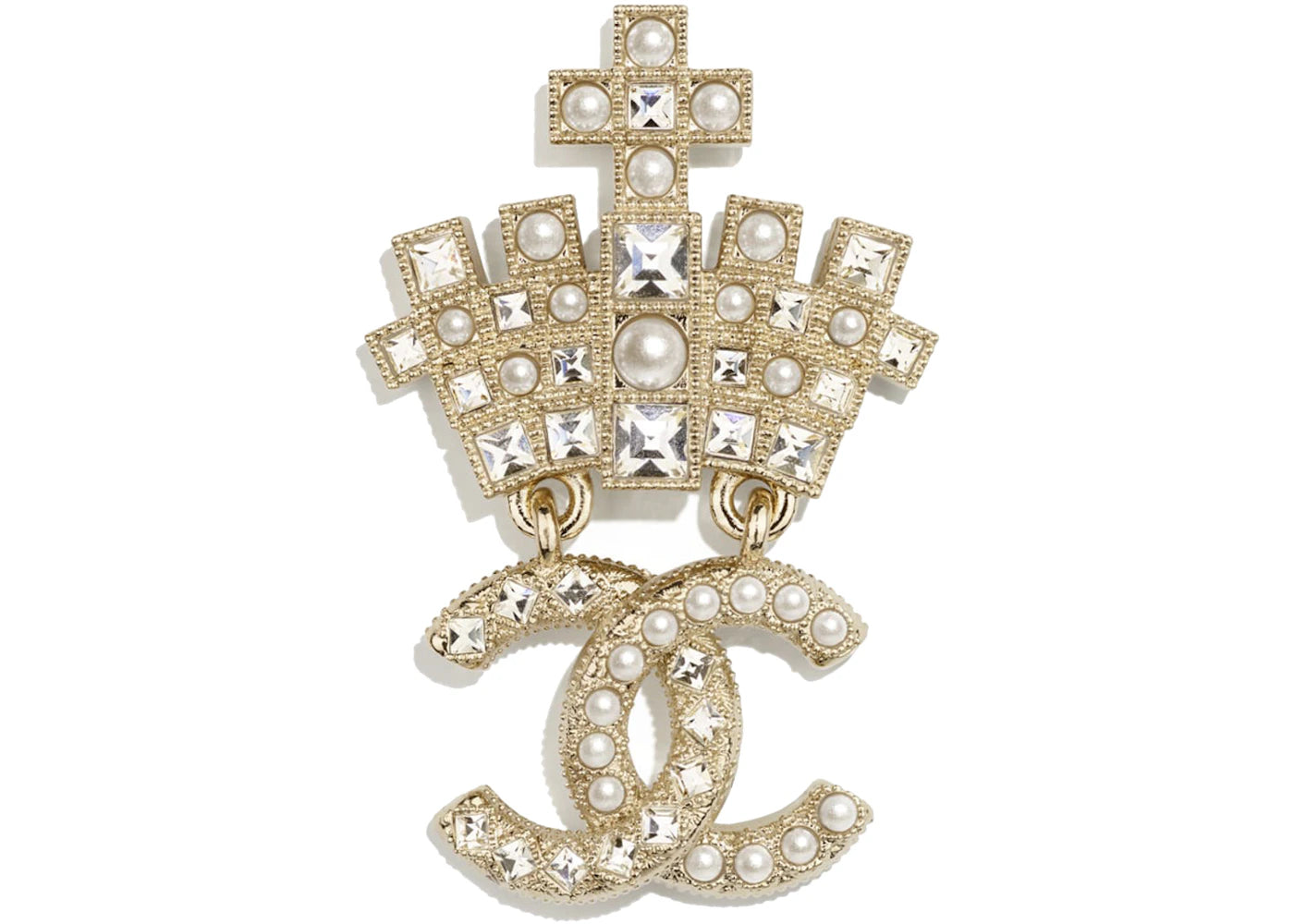 Chanel Logo Brooch Gold/Pearl/Crystal