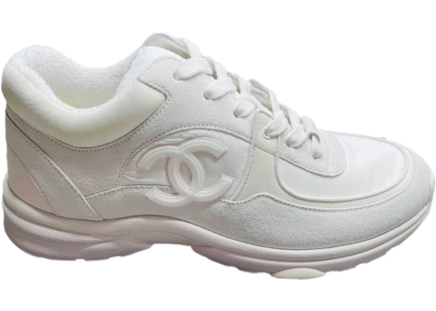 Chanel Low Top Trainer Reflective White Suede (Women's)