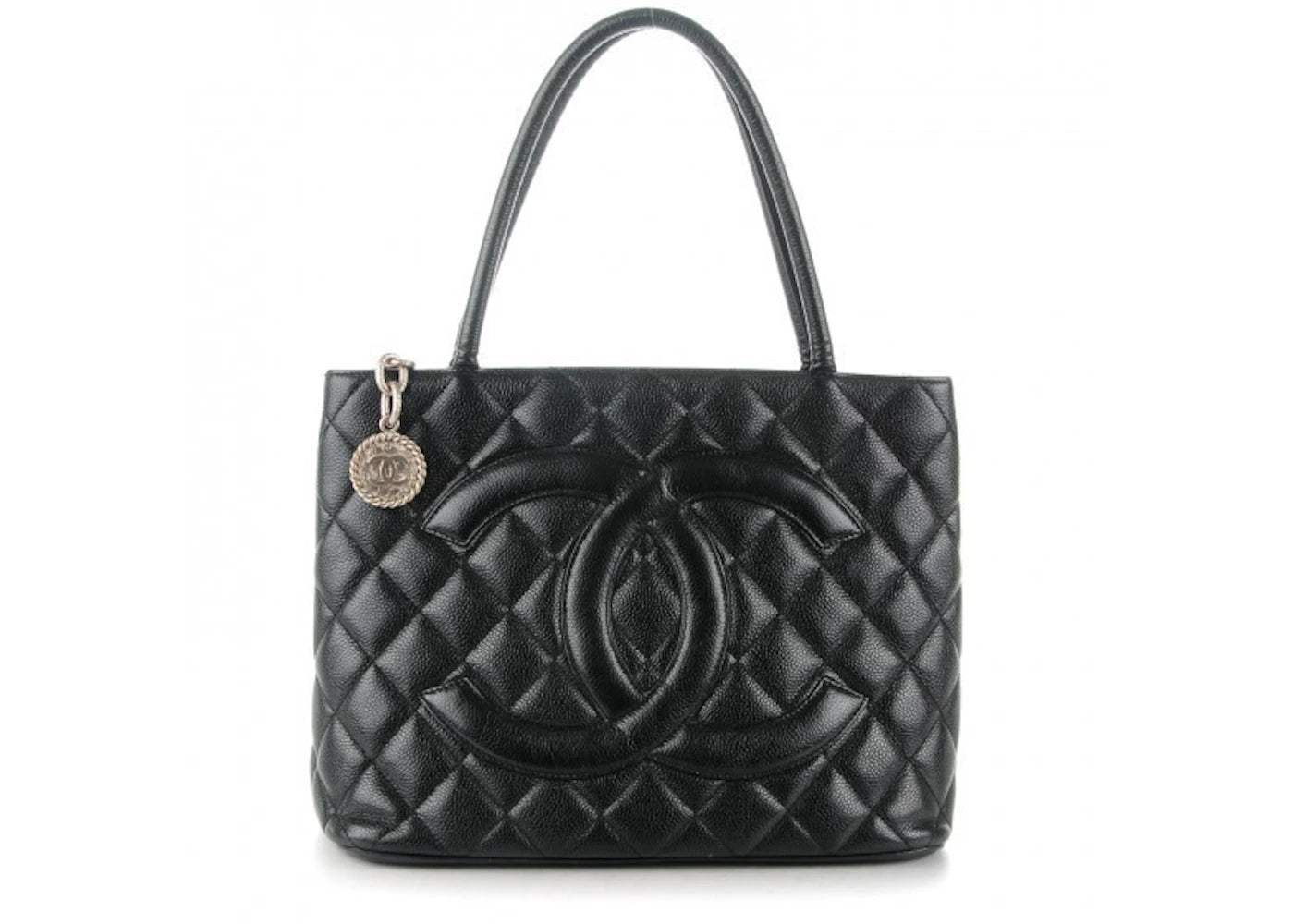 Chanel Medallion Tote Quilted Caviar Silver-tone Black