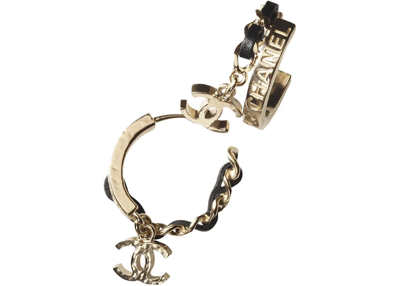 Chanel Metal/Lambskin Earrings AB9109 Gold/Black