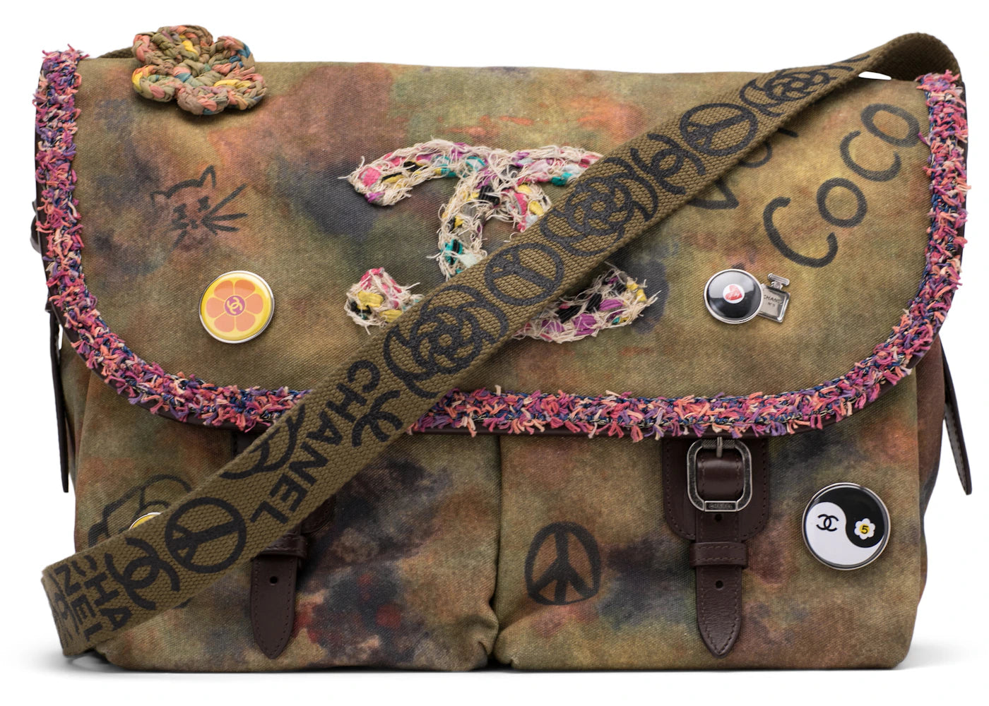 Chanel On the Pavements Messenger Graffiti Washed Toile Large Khaki/Multicolor