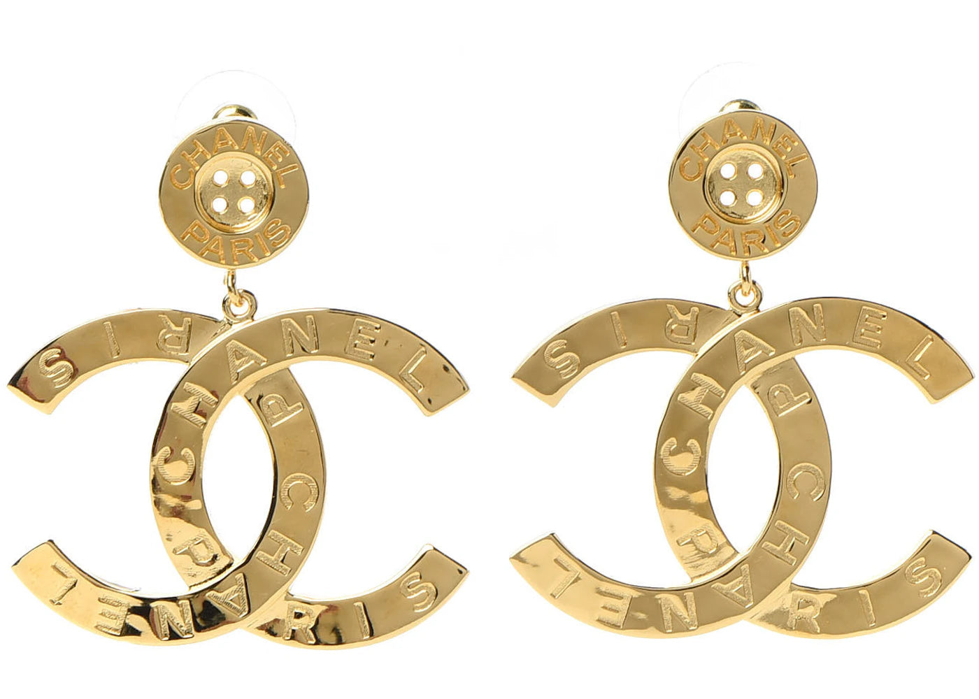 Chanel Paris Button Earrings Large Gold