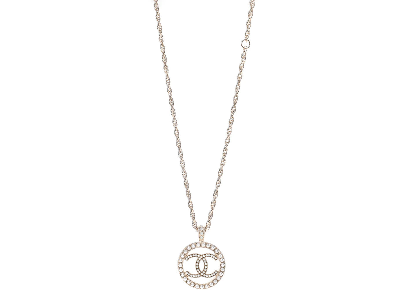 Chanel Pearl CC Round Pendant Necklace Gold