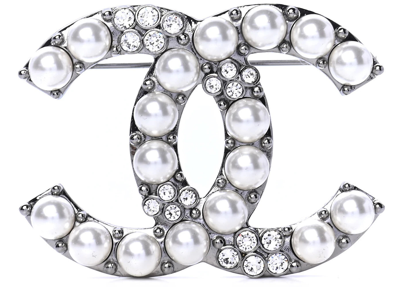 Chanel Pearl Crystal CC Brooch Gold