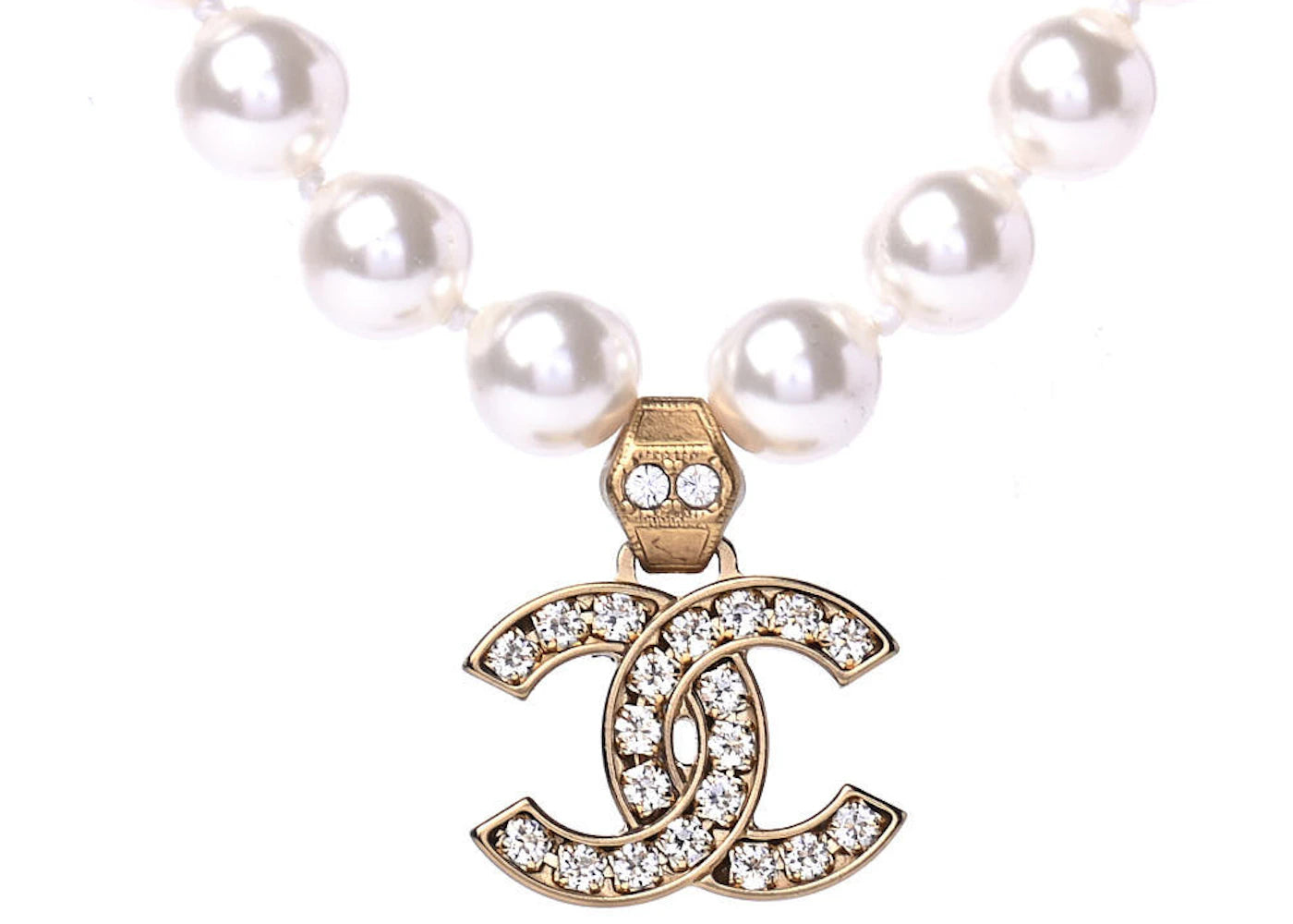 Chanel Pearl Crystal CC Short Necklace 18" Gold