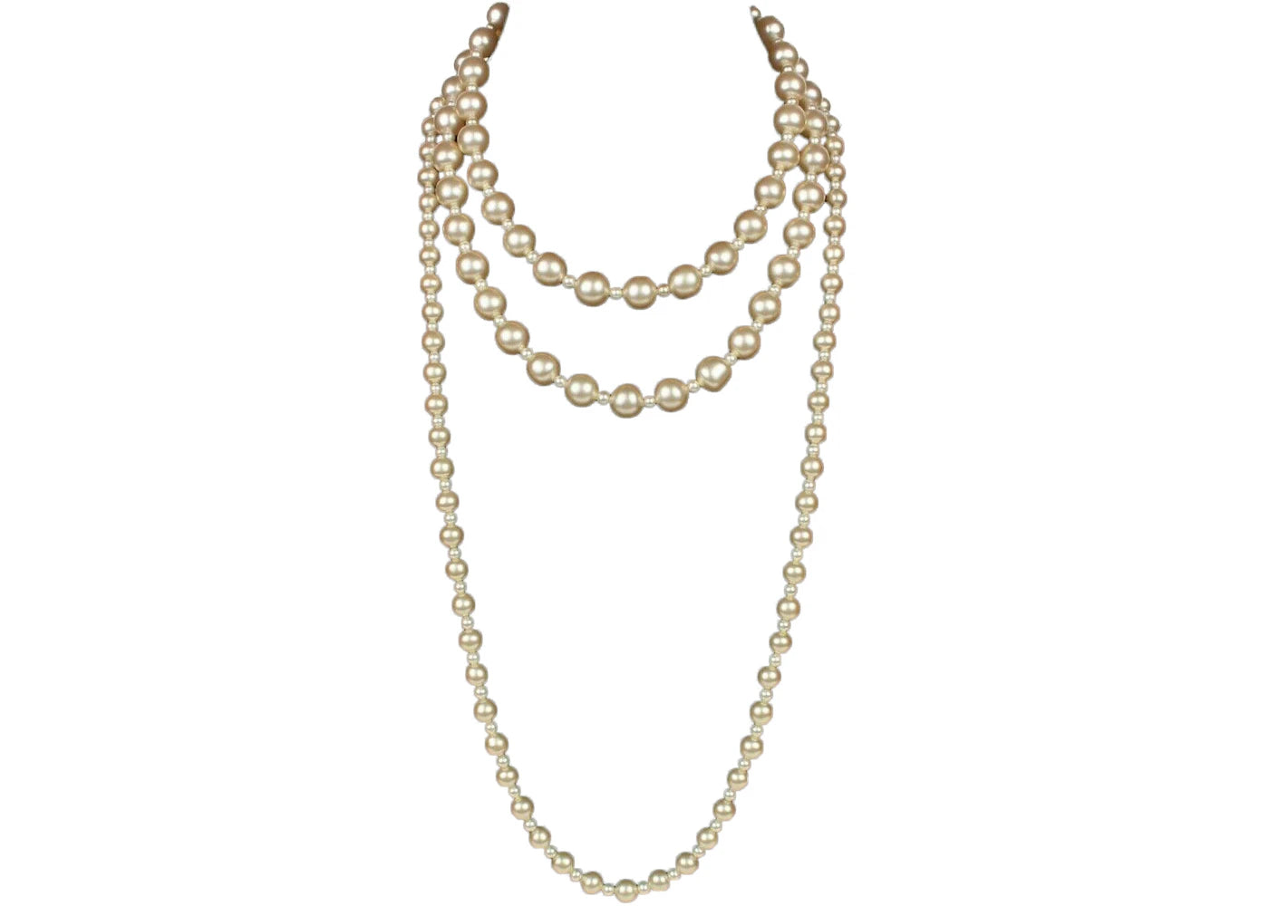 Chanel Pearl Necklace Gold-tone Triple Strand Cream