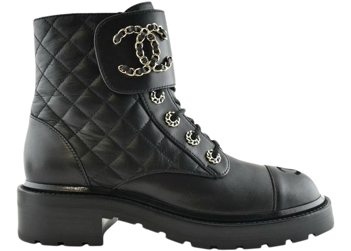 Chanel Quilted Combat Boot Black Leather