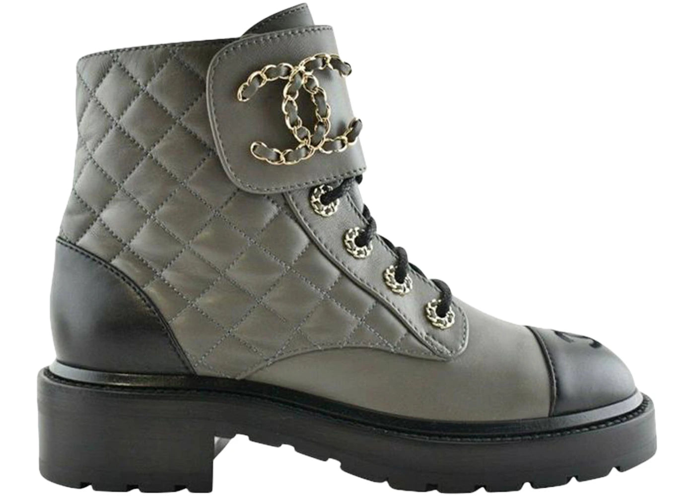 Chanel Quilted Combat Boot Grey Leather